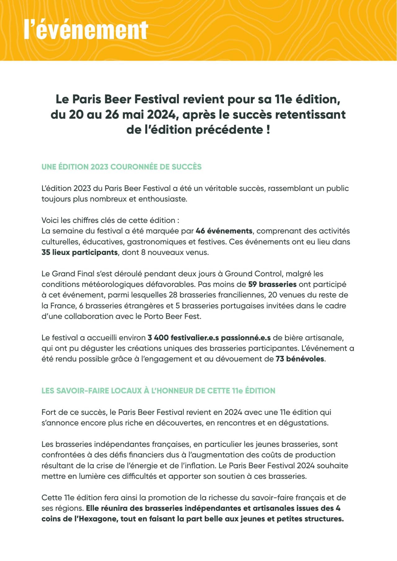 Le Paris Beer Festival revient pour sa 11e édition, du 20 au 26 mai 2024
